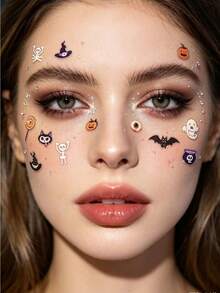 1 buah Stiker Dekorasi Wajah Kartun Halloween yang Menyenangkan dengan Perekat, Stiker Rias Mata dan Wajah untuk Suasana Pesta Karnaval Liburan yang Manis dan Lucu, Pola Kartun Kecil untuk Dahi, Sudut Mata, dan Pipi, Mudah Menciptakan Riasan Suasana Liburan yang Enerjik dan Ceria - MultiWarna - View 3