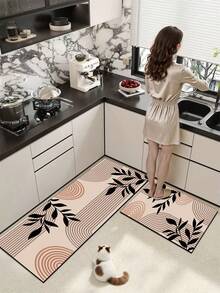 1pc Minimalist Curved Wind Branch & Leaf Diatom Mud Mat, 3.5mm Trimmable, Rubber Bottom Non-Slip Sponge Cushion Anti-Fatigue, Kitchen Bathroom Entrance Universal Dirt-Resistant Absorbent Foot Mat - View 11