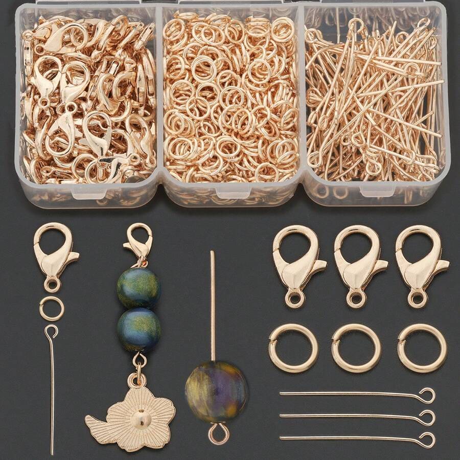 300/350/380pcs DIY Jewelry Making Head Pins With Lobster Clasp, 9-Pin, Jump Rings, Cuttable And Bendable Beading Pins, Suitable For DIY Hand Accessories, Necklace, Hair Clip Decorations, Earring Connector Pins, Spring Clasps, Bag Accessories Making Materials, DIY Jewelry Making Accessories - Lobster Claw Clasp & 9-pin & Jump Ring - View 1