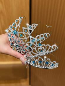 5pcs Blue Silver Princess Crown Headband Hair Accessories - Multicolor - View 5