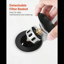 Bathroom Sink Drain With Overflow, Brass And 304 Stainless Steel  Up Drains, Anti-Clogging Vessel Sink Drain Strainer, All Metal Hair Catcher Drains Stopper, For Sinks With Overflow Holes-XY298451 - Multicolor - View 8