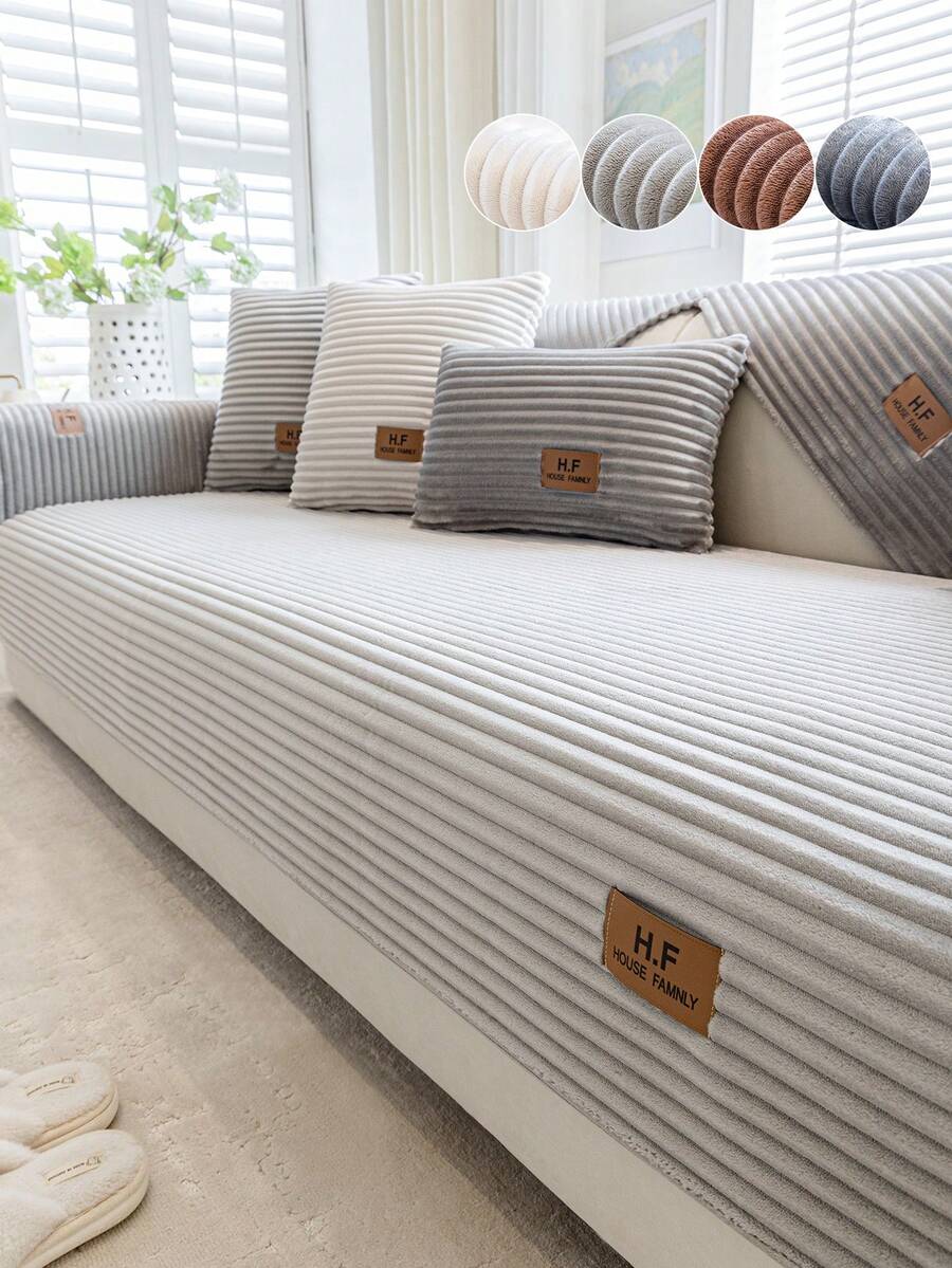 1 chiếc vỏ đệm sofa sọc mềm mại tối giản - Thân thiện với thú cưng, chống trơn trượt, phù hợp với sofa 1/2/3/4 chỗ ngồi. Vỏ bảo vệ sofa cho phòng khách và đồ nội thất gia đình, thiết kế nhãn trang trí chất lượng cao.