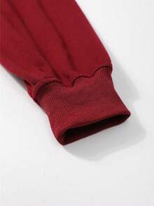 Sweatshirt Wanita Warna Burgundy dengan Resleting, Tali Serut, dan Saku, Lengan Panjang, Potongan Reguler, Bahan Rajut, Cocok untuk Dipakai di Musim Gugur/Musim Dingin - Burgundy - View 8