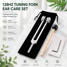 1件 128Hz 調音叉－專業耳部震動器，適用於聲音療法與放鬆，附手動耳挖棒，具共振療法效果（適合維護耳部健康與緩解壓力） - 銀色 - 查看 1