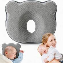 Memory Foam Baby Pillow For Newborn Flat Head BabyPillow Machine-Washable Neck Support Prevent Flat Head100% Cotton - Light Grey - View 1