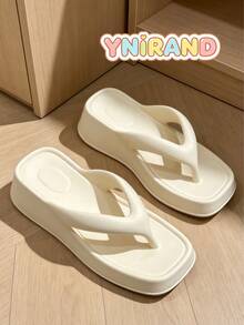 Fashionable Versatile Thick Sole Flip Flop Sandals, Essential For Spring/Summer, Comfortable Thick Sole, Easy To Clean, Perfect For Vacation, Beach, Outdoor Hiking - White - View 4