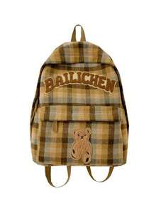 1pc Retro Rainbow Checkered Fabric Backpack, Multi Pocket Lightweight Casual Daypack With Adjustable Canvas Shoulder Straps - Multicolor - View 3
