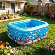 Kolam Renang Tiup Persegi Dunia Bawah Air, Kolam Air Tiup Lipat untuk Rumah, Bahan PVC Tebal, Bak Bermain Dalam/Luar Ruangan - MultiWarna - View 1