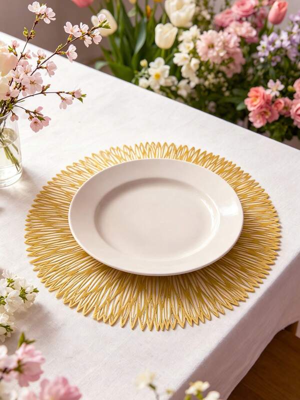 1/4/6 piezas Manteles individuales de PVC con estampado floral y lámina dorada para primavera/verano, adecuados para decoración de mesa de comedor del hogar, protegen la superficie de la mesa, cocina del hogar, sala de té, estilo minimalista, manteles individuales para bodas y fiestas festivas