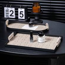 Luxury Metallic Leather Tray With Handle - Multi-Use Storage Organizer For Coffee Cups, Jewelry, Keys, Glasses, Cosmetics & More | Decorative Rectangular, Square & Oval Trays In Beige & Brown | Ideal For Home, Cafe, Party & Gifts - Storage Tray - View 6