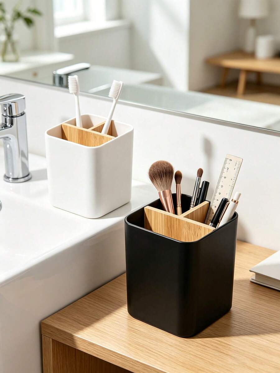 Multifunctional Storage Rack, Toothbrush Holder, 3-Compartment Design, Suitable For Electric Toothbrush, Dental Floss, Razor, Cosmetics, Office Supplies And Stationery