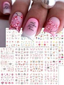 SWEET TREND Adesivos de Arte de Unhas com Transferência de Água Floral em 2 Cores, 24 Estilos Incluindo Rosa, Flor de Pêssego, Flor de Cerejeira, Padrões de Borboleta, Adesivos de Decoração de Unhas DIY, Acessórios de Arte de Unhas - Multicolorido - Visão 1