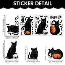 1pc Halloween Black Cat Static Window Sticker, Removable Glass Sticker, Cat And Bat Design, Suitable For Living Room And Bedroom Windows, Holiday Party Supplies. - Multicolor - View 3