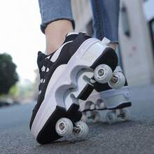 Men's One-Click Retractable Heel Roller Skates, Convenient To Carry, Walkable And Fast-Gliding Inline Skates, Men's Wheeled Sports Shoes, Men's Roller Skates, Unisex All-Season - Black - View 5