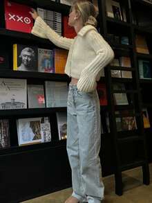 Women's Knitted Cardigan With Pearl Button Decor, Long Sleeve Short Sweater, Suitable For Autumn/Winter Wear - Beige - View 3