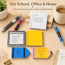 6/12pcs School Theme Sticky Notes Set, 6 Fun Shapes, 3pcs Each, Square Ruler Sticky Notes, Apple Shaped Sticky Notes, Essay Stationery Style Sticky Notes, Suitable For Note-Taking, Reminders, Planning, Office, Study And Back To School Supplies - Irregular Shape - View 7