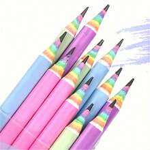 12pcs Wooden Rainbow Exterior Black Core Pencils, Suitable For Adults And Students, Multi-Color Pencils For Writing, Drawing, Sketching, Back To School Office Supplies, Holiday Gifts (Random Packaging) - Default - View 2