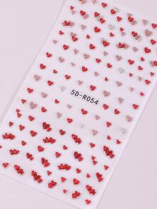 2pcs 5D Embossed Red Pink Heart Glitter Nail Art Stickers Relief Jelly Heart Print Nail Decals Decoration Self Adhesive Salon Manicure Accessories Japanese Cute Nail Art Design Supplies DIY - Multicolor - View 6
