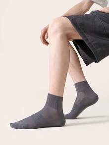 5 Pairs Men's Cotton Crew Socks, Vertical Rib Mesh Breathable Mid Calf Socks, Moisture Wicking Odor Resistant Solid Neutral Color Daily Casual Socks - Multicolor - View 7