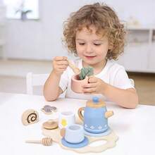 1 Set Children's Wooden Simulation Afternoon Tea Pot & Cup Tea Set, Pretend Play Tea Party Wooden Kitchen Toy - Multicolor - View 13
