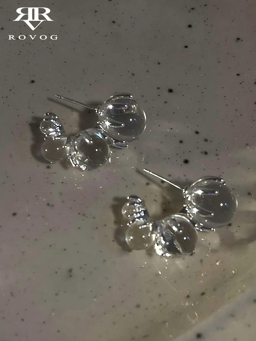 1對時尚奢華人造玻璃幾何圓環耳環，適合女性日常與派對穿著