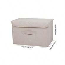 1pc Foldable Linen CD Storage Box, Collapsible Storage Bin With Lid, Toy Organizer Basket, Laundry Hamper - Beige - View 7