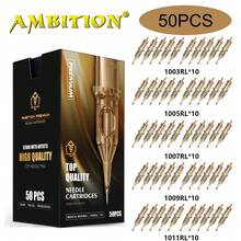 Ambition Premium 紋身針筒針 50支裝 混合尺寸 RL RS M1 一次性無菌紋身針筒 超銳利穩定針尖 適用紋身師 勾線 陰影 上色 - 黃色 - 查看 14