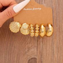 1 Set Golden Plated Textured Earring Set, Shell/Teardrop/Twist Design Statement Earrings For Women, Daily & Party Wear Fashion Jewelry - Yellow Gold - View 10
