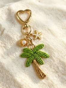 1Pc Hawaiian Coconut Tree Decorated Keychain/Handheld Car Keychain/Diy Accessory/Bag Hanging Keychain As A Gift For Friends - Multicolor - View 2