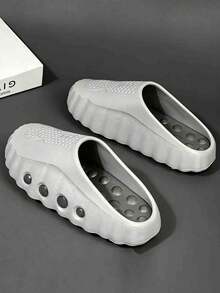 Men's Thick Sole Massage Clogs, Backless Slip-On Closed-Toe Mule Slippers, Solid Color EVA Office Casual Sandals, Outdoor Water-Resistant Beach Slides - Grey - View 10