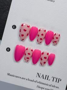 10PCS Y2K Sweet Spicy Short Almond Press On Nails Set, Nude Fake Nails With Hand Drawn Red Leopard Spots And Solid Hot Pink Match, Glossy Nail Kit For Beach Vacation Shopping Daily Party Wear Handmade Press On Nails - Multicolor - View 9