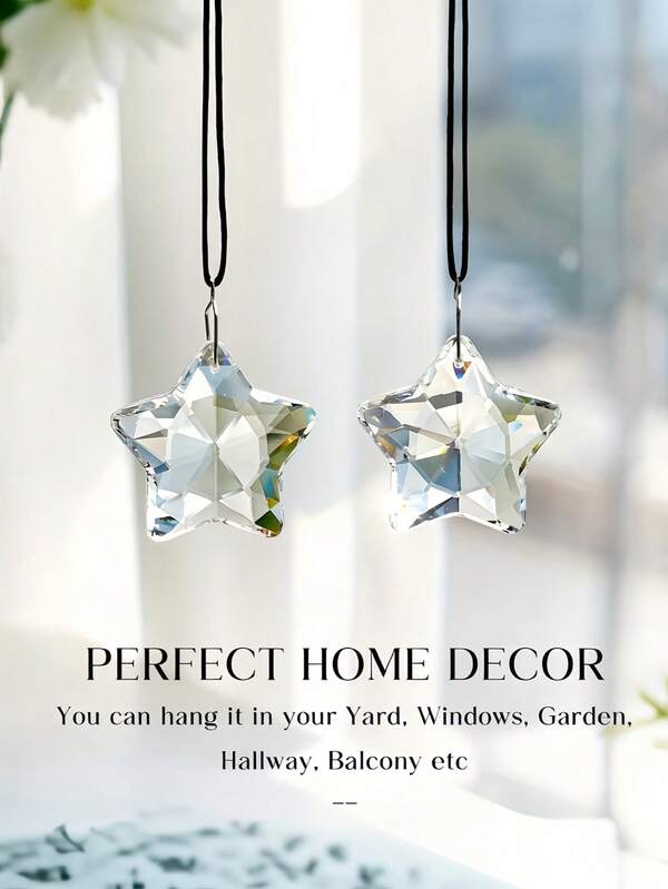 1/2pcs Crystal Sun Catcher Prism, Suitable For Window Star Shaped Chandelier Crystals, Transparent Hanging Crystals, Suitable For Balcony, Courtyard, Chandelier, Garden Decoration, Christmas, Holiday Decoration