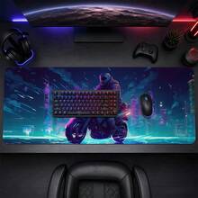 Neon Cyberpunk Motorcycle Rider Extended Gaming Mouse Pad, Large Non-Slip Rubber Waterproof Keyboard Desk Mat For Computer Laptop Game Office Desktop Decor - View 2