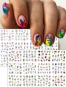 SWEET TREND 2 Peças Adesivos de Arte de Unhas com Plantas Florais em Aquarela Grandes, Decalques de Unhas com Transferência de Água, Adesivos de Unhas com Flores e Folhas Minimalistas com Transferência de Água, Suprimentos de Decoração de Unhas DIY - Multicolorido - Visão 1