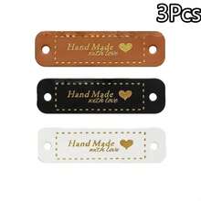 3/9/18/27/36/42Pcs Heart Shaped Handmade PU Labels, Faux Leather Sew-On Labels, Knitted Decorative Accessories With Holes For DIY Hand Sewing, Crochet, Knitting Hat Decoration - Multicolor - View 18