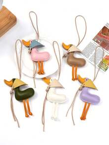 1pc Lucky Yellow Duck Keychain, Genuine Leather PU Material, Handmade, Cute Cartoon, Car Key Ring, Bag Pendant, Gift For Female Friends And Sisters - Multicolor - View 6
