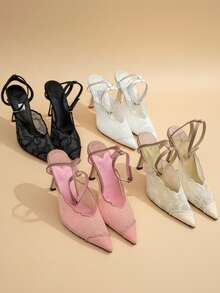 Red Yellow Green Blue Gradient Rainbow Colorblock Pointed Toe Low Vamp Ultra-Thin Heel Sexy High Heel Pumps Basic Style - White - View 4