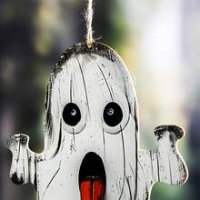 1pc Halloween Vintage Distressed Ghost Hanging Decor, Spooky Bat Front Door Window Porch Wall Decoration, Trick Or Treat Halloween Eve, Autumn Farmhouse Rustic Dark Aesthetic Haunted Indoor Party Fireplace Mantel Tiered Tray Holiday Seasonal Welcome Decor Accessory - Multicolor 5 - View 11