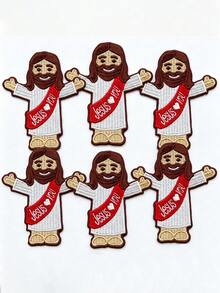 1pc/2pcs/3pcs/4pcs/6pcs Jesus Loves You Patch Chibi Religious Christian Embroidered Iron On - Multicolor - View 9