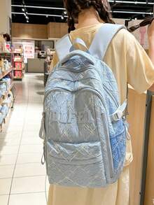 Crinkled Texture Letter Backpack, Large Capacity School Bag, College Style Commuter Backpack For Girls - Multicolor - View 10
