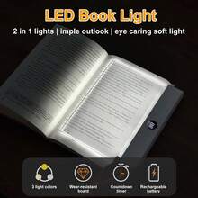 مصباح كتاب LED، مصباح جانبي للمنزل قابل للشحن، مصباح قراءة LED مسطح شفاف، مناسب للسكن الجامعي أو غرفة النوم أو مصباح دراسة المكتب، تصميم مدمج يعزز تجربة القراءة، وحدة إضاءة منزلية. - ضوء ثلاثي الألوان - مشاهدة 9
