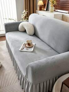 1PC Ultra Soft Thick Fabric Non-Slip Elastic Skirt Hem Sofa Cover, Dust-Proof, Pet-Proof, Waterproof, Anti-Dirt, 2 Colors Dark Gray And Light Gray Available, Suitable For 1/2/3/4 Seater Sofa, All Seasons - Multicolor - View 1