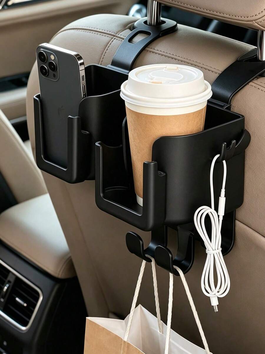 Car Seat Back Organizer, Multi-Purpose Car Seat Back Organizer With Cup Holder, Phone Holder And Hooks, Universal Car Rear Seat Interior Accessory, Water Bottle, Beverage Bag, Trash Bag, Glasses Storage, Car Storage, Rear Seat Cup Holder, Car Organizer, Suitable For Daily Car Use, Commuting, Long-Distance Driving, Outdoor Travel, Essential For Self-Driving Trips, Graduation Season, Back To School Season Gift For Teachers And Students, Practical Daily Storage Companion - Multicolor - View 1