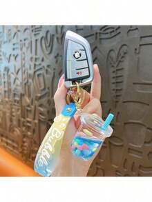 1pc Creative Holiday Theme Milk Tea Cup Keychain, Gift Bag Accessory, Small Pendant Decoration, Can Be Used As Car Key Holder, Backpack Decoration Or Couple Gift - Multicolor - View 5