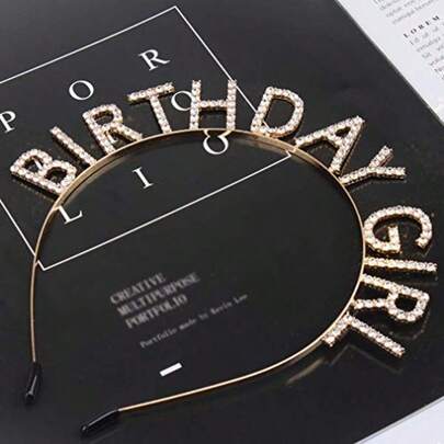 1pc Rhinestone Letter Decor Party Headband, Gold Hair Hoop, Suitable For Birthday Party, Christmas And Other Occasions, "Happy Birthday" Headband, Halloween, Christmas Events And Party Supplies Happy Birthday Banner