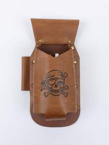 1pc Vintage Pirate Skull Print PU Leather Wine Bottle Waist Belt Pouch, Medieval Renaissance Cosplay Outdoor Camping Beer Bottle Waist Bag, Viking Waist Bag, Halloween Costume Prop - ZSJ - View 9