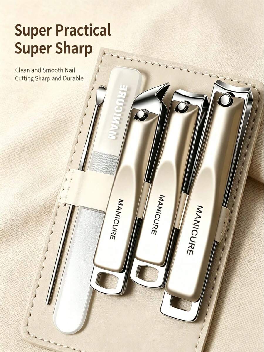 Professional High Carbon Steel Precision Nail & Cuticle Clipper Set, Includes Nail Clipper, Nail File And Ear Pick, With Leather Portable Storage Case, Home Beauty Care Set, Travel-Friendly Box, Fashion Design, Premium Precision Nail Clipper Leather Set