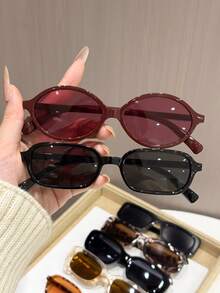 8 Pairs Casual Dopamine Plastic Leopard Print Rectangular Cat Eye Oval Women's Glasses Set, Design, Suitable For Street Photography, Party, Outdoor Leisure Activities, Dating Outfits And More, Perfect Glasses To Add A Touch Of Sophistication To Your Summer Look - 8pcs Black and Red Bean Champagne - View 2