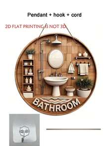 Modern Wooden Bathroom Sign, Vintage Decorative Hanging Ornament, Home Bathroom Wall Art/Desktop Decor - Multicolor - View 14