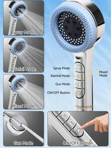 Set 1/3 Buah Kepala Pancuran ABS Bertekanan 4 Pengaturan untuk Penggunaan Rumah Tangga dengan Filter, Selang, dan Braket Kepala Pancuran, Kepala Pancuran Pembersih Otomatis dengan Sikat Silikon, Penghenti Air Satu Tombol, Kepala Pancuran Bertekanan Tinggi dengan Filter, Perlengkapan Kamar Mandi - Beraneka warna - View 7